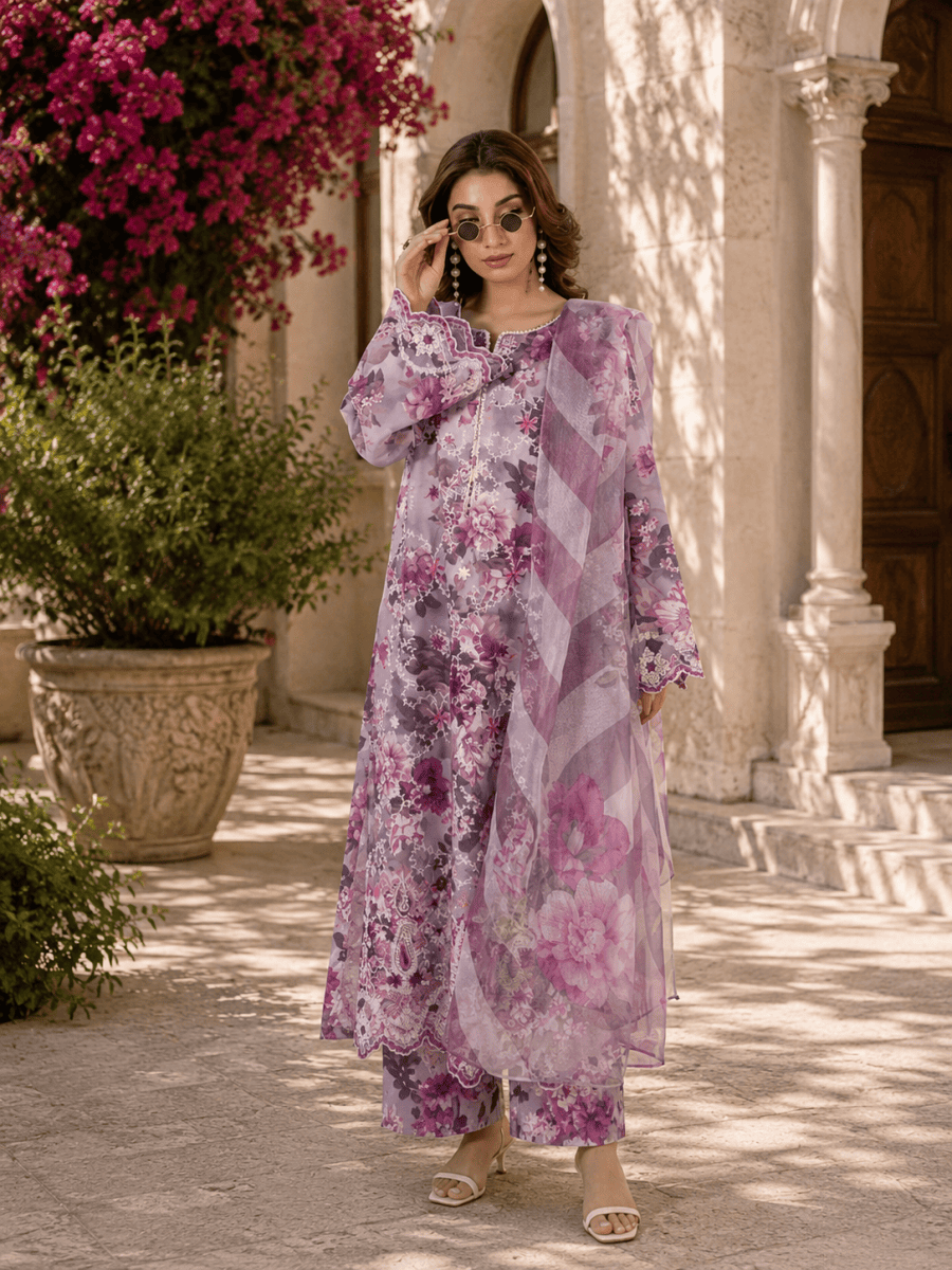 (181) Adan’s Libas Printed Lawn Suit | Lace Embroidery & Voile Dupatta