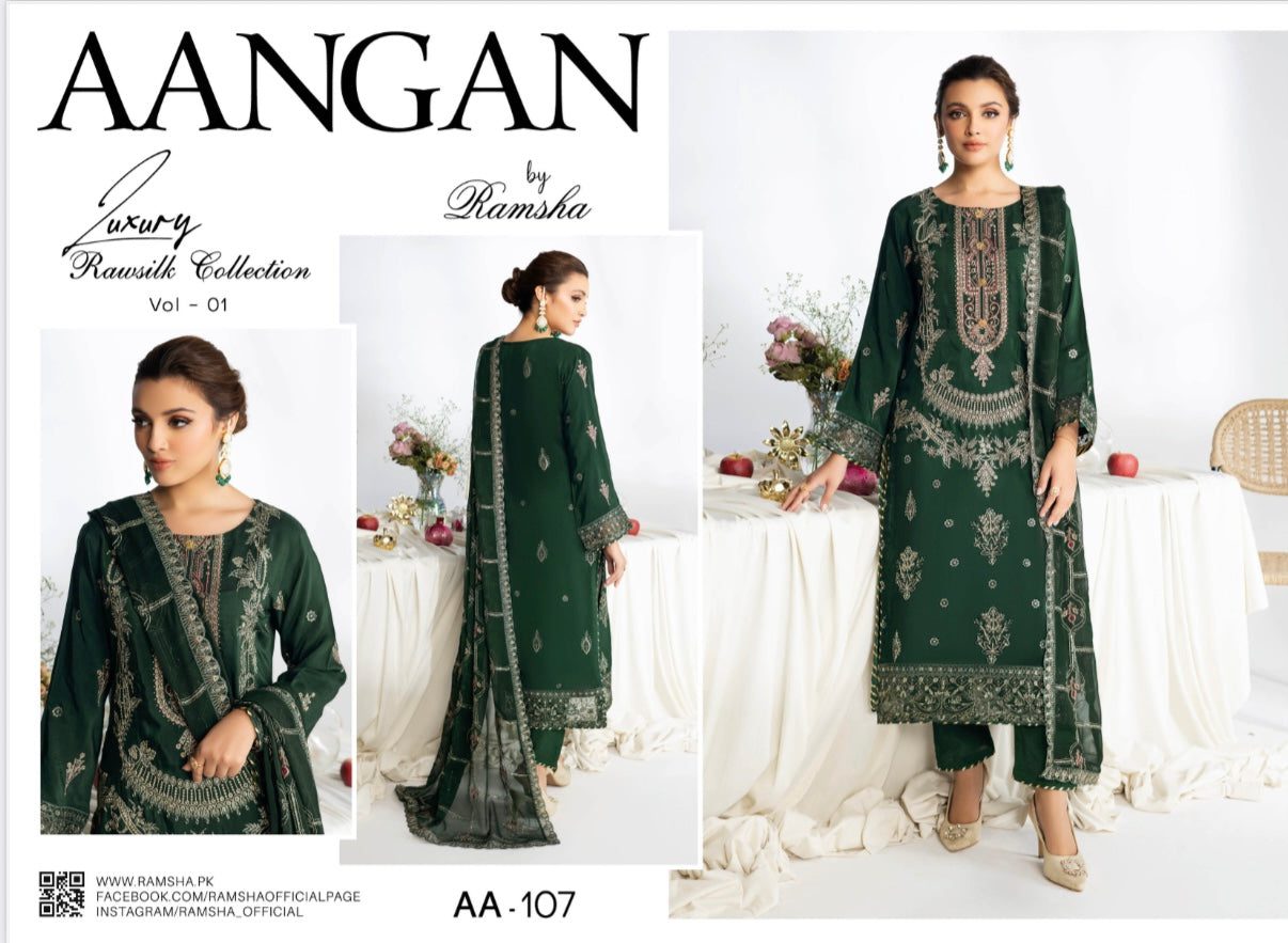 (305) Ramsha Aangan Luxury Raw Silk Ready-to-Wear 3-Piece Suit - Image 3