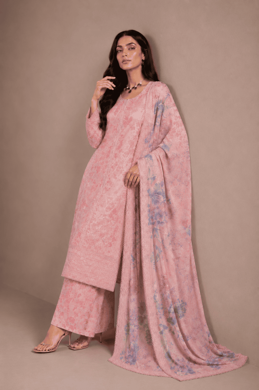 (212) Elegant Floral Printed Lawn Suit | Gold Thread & Sequin Embroidery