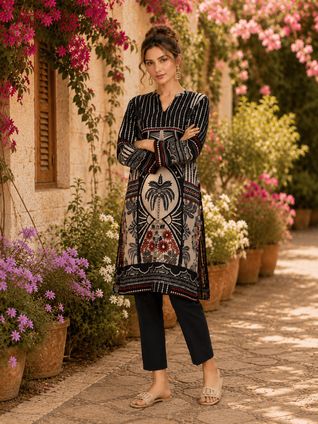 (53) Tawakkal Printed 2 Piece Linen Co-Ord Set Ready to Wear - Image 3
