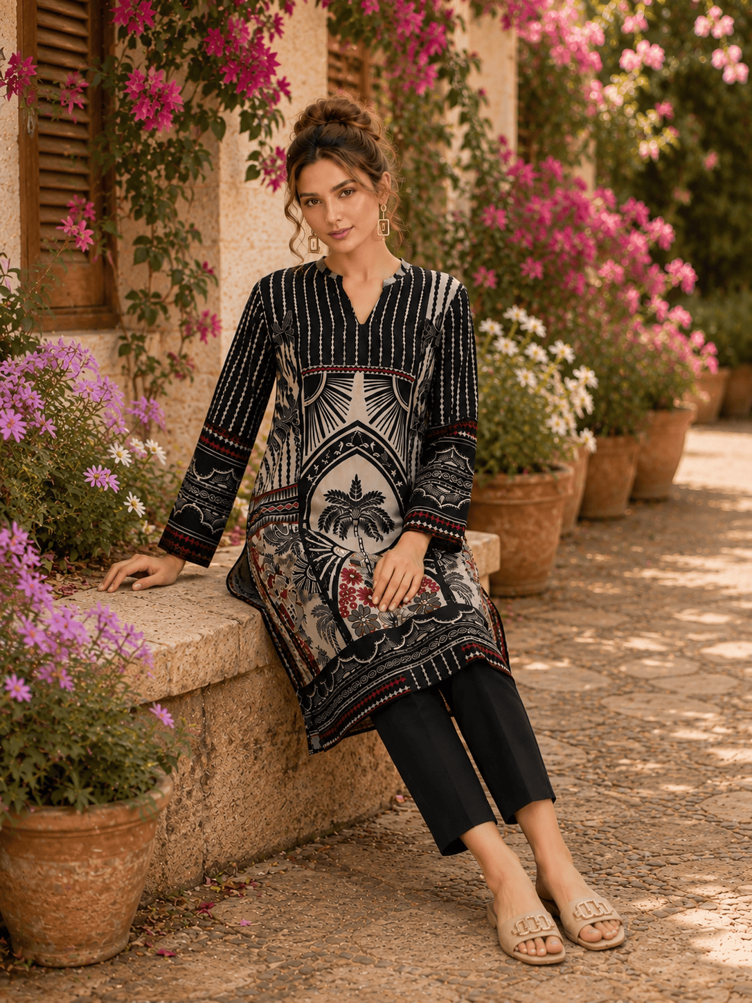 (53) Tawakkal Printed 2 Piece Linen Co-Ord Set Ready to Wear - Image 4