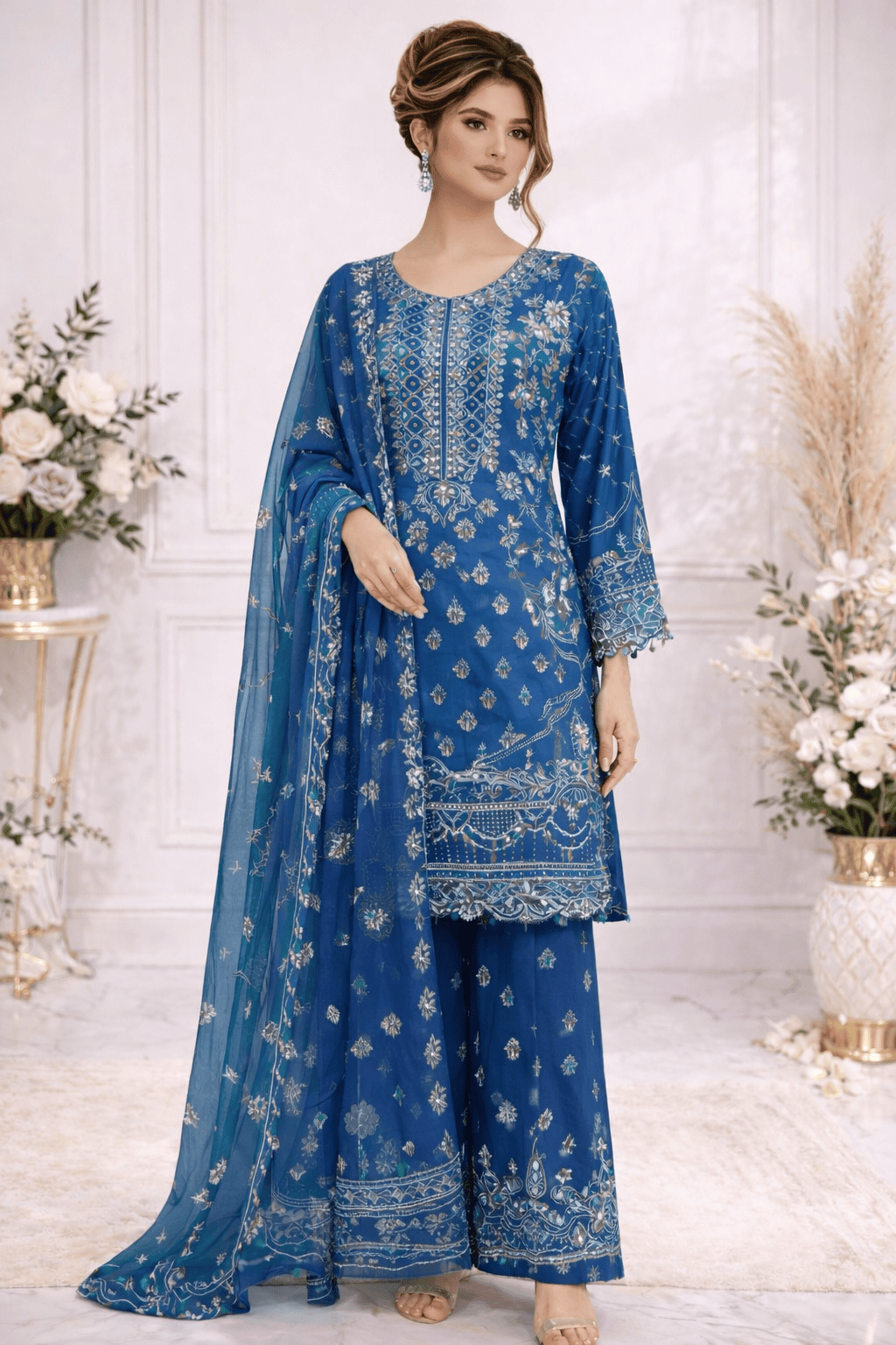 (66) Ramsha Chiffon Embellished Palazzo Set – Elegant Luxe Look - Image 3