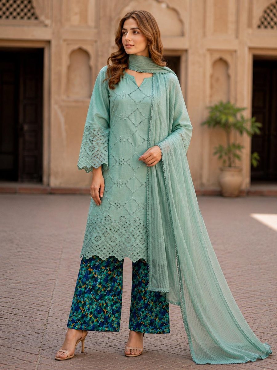 (225) Chikankari Embroidered Lawn Suit | Dupatta & Palazzo Summer Set