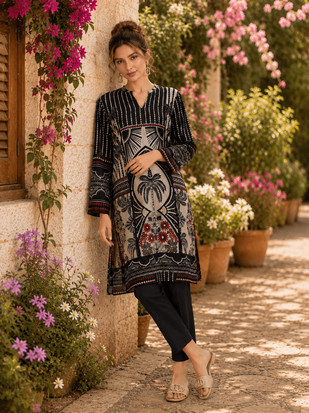 (53) Tawakkal Printed 2 Piece Linen Co-Ord Set Ready to Wear - Image 2