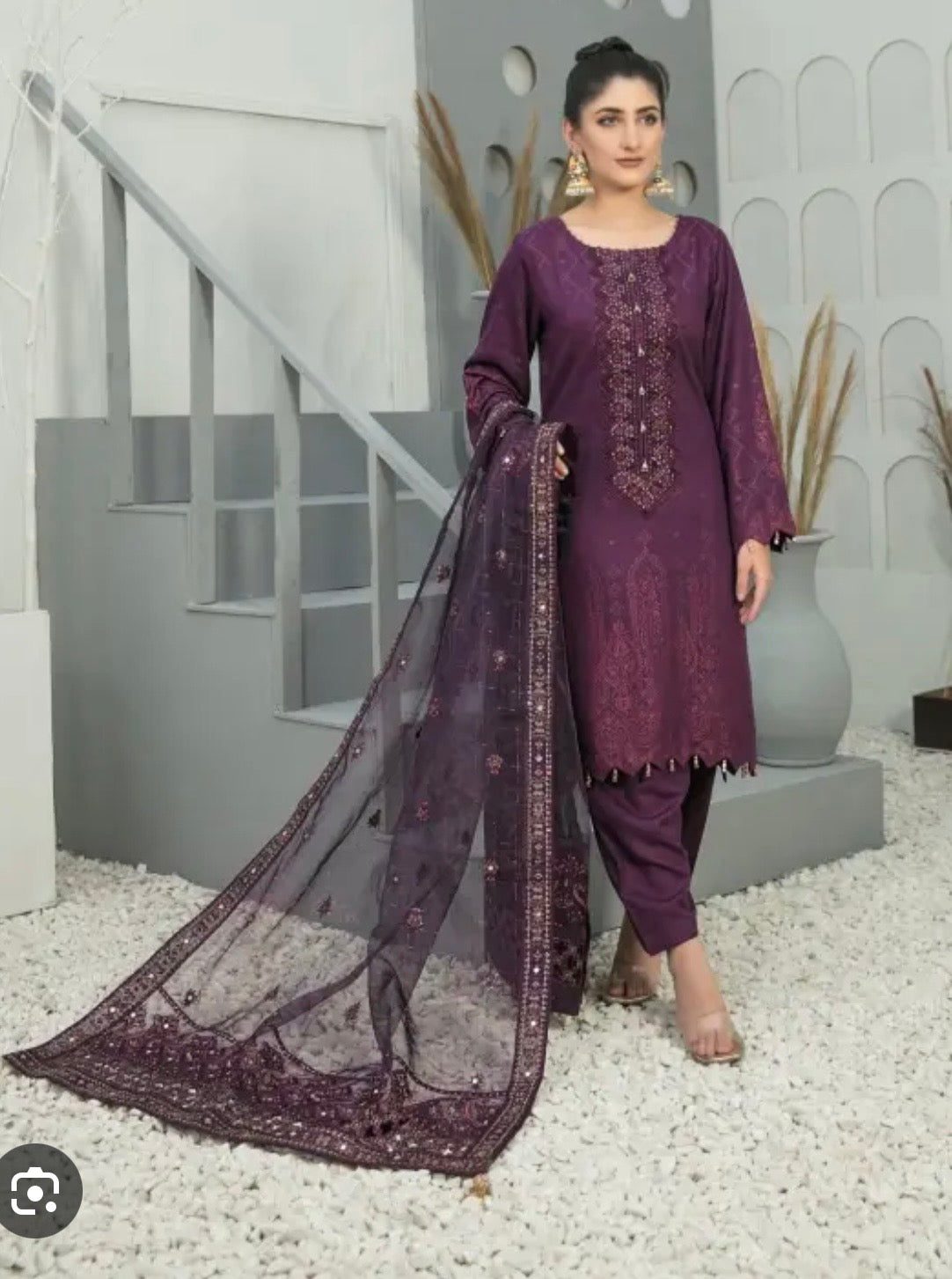 (203) Tawakkal Karandi Suit with Banarsi Organza Embroidered Dupatta - Image 3