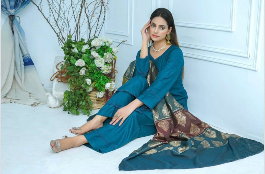 (152) Cozy Dhanak 3‑Piece Suit with Contrast Shawl – Winter Ready & Chic
