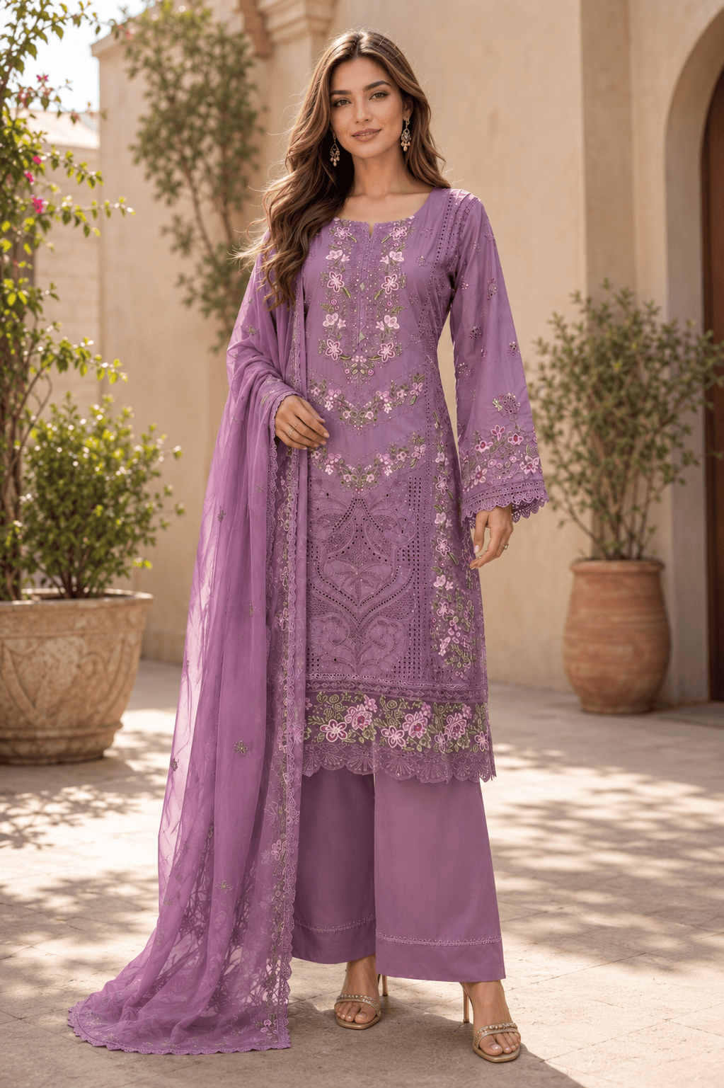 (157) Munira Premium Lawn Suit | Beaded Sequin Embroidery & Chiffon Dupatta - Image 4