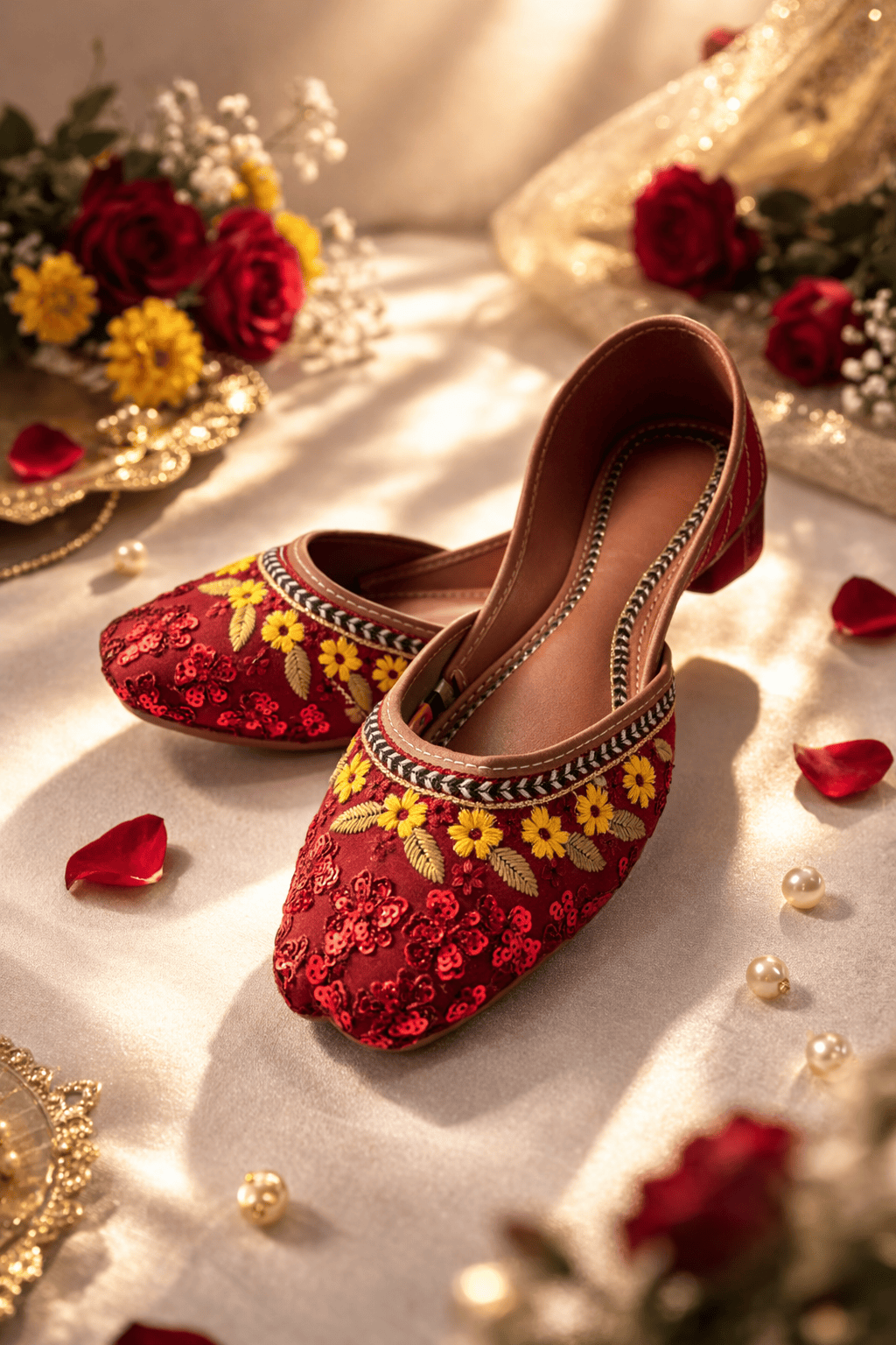 (S18) Handmade Embroidered Khussa – Soft Foam Punjabi Jutti with Non-Slip Sole - Image 5