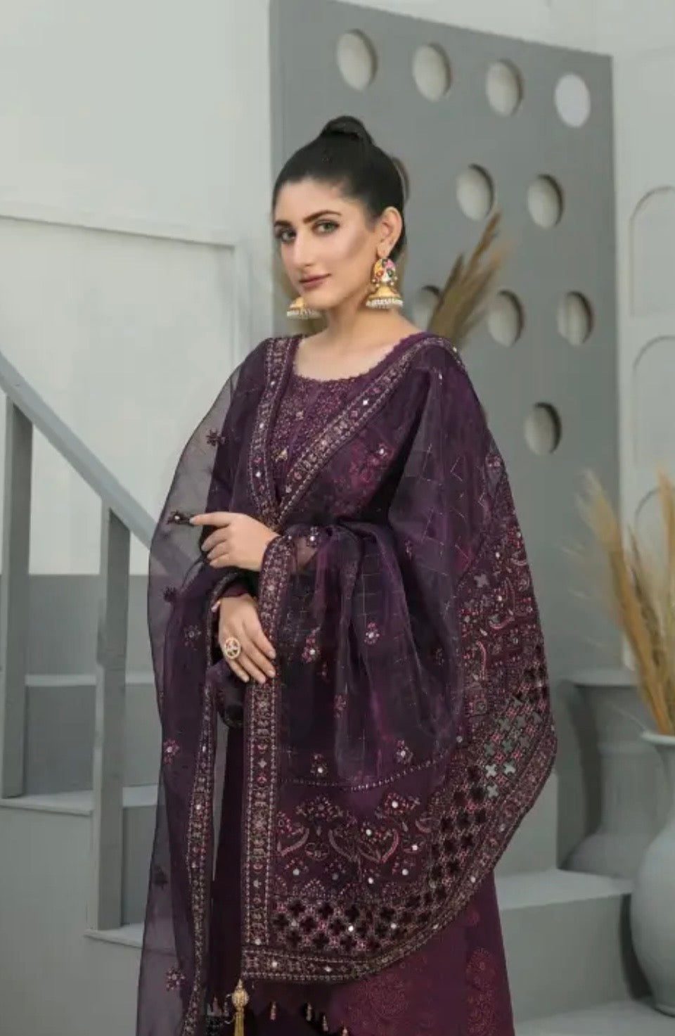 (203) Tawakkal Karandi Suit with Banarsi Organza Embroidered Dupatta - Image 2
