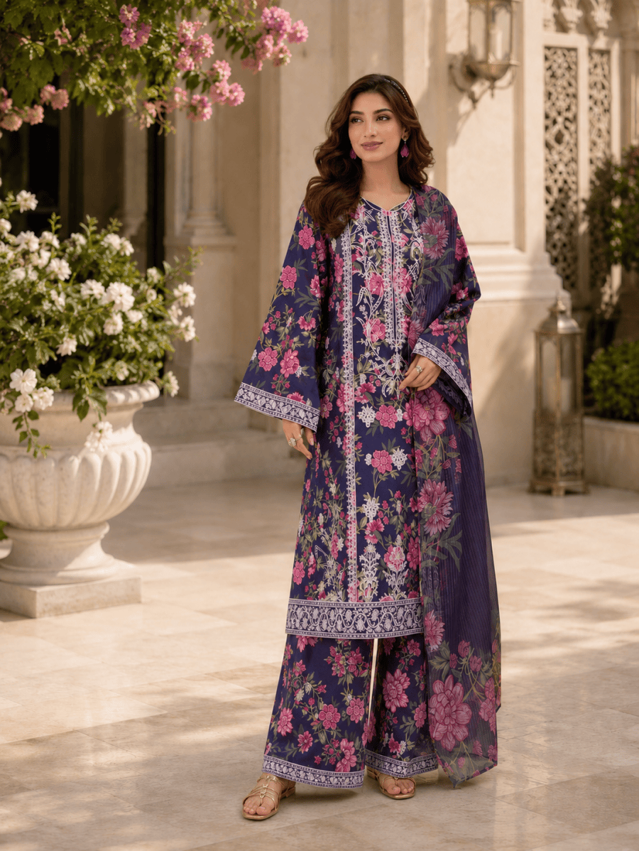 (179) Adan’s Libas Printed Lawn Suit | Lace Embroidery & Voile Dupatta