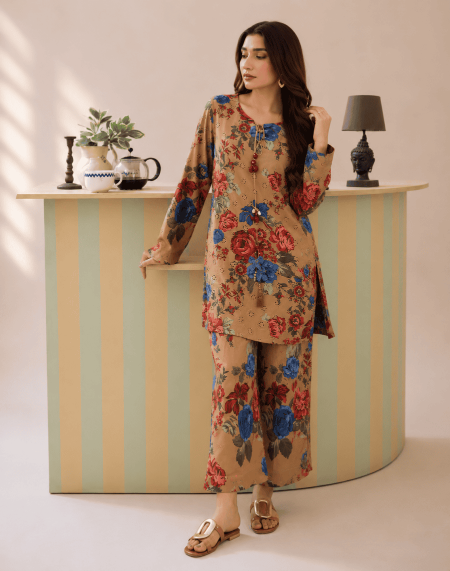 (14) Adan's Schiffli Floral Chikankari Voil Lawn Co-Ord Set