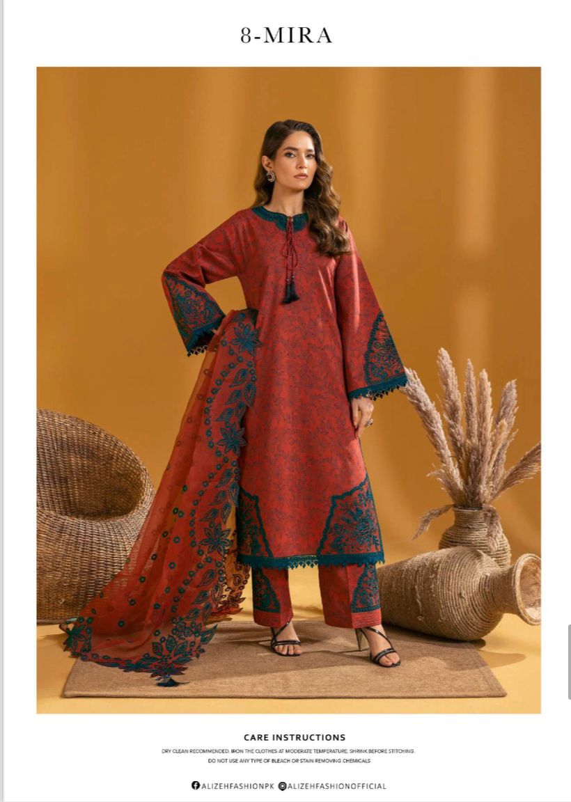 (132) Mahees Alizeh Collection – Luxury Unstitched Embroidered Suit