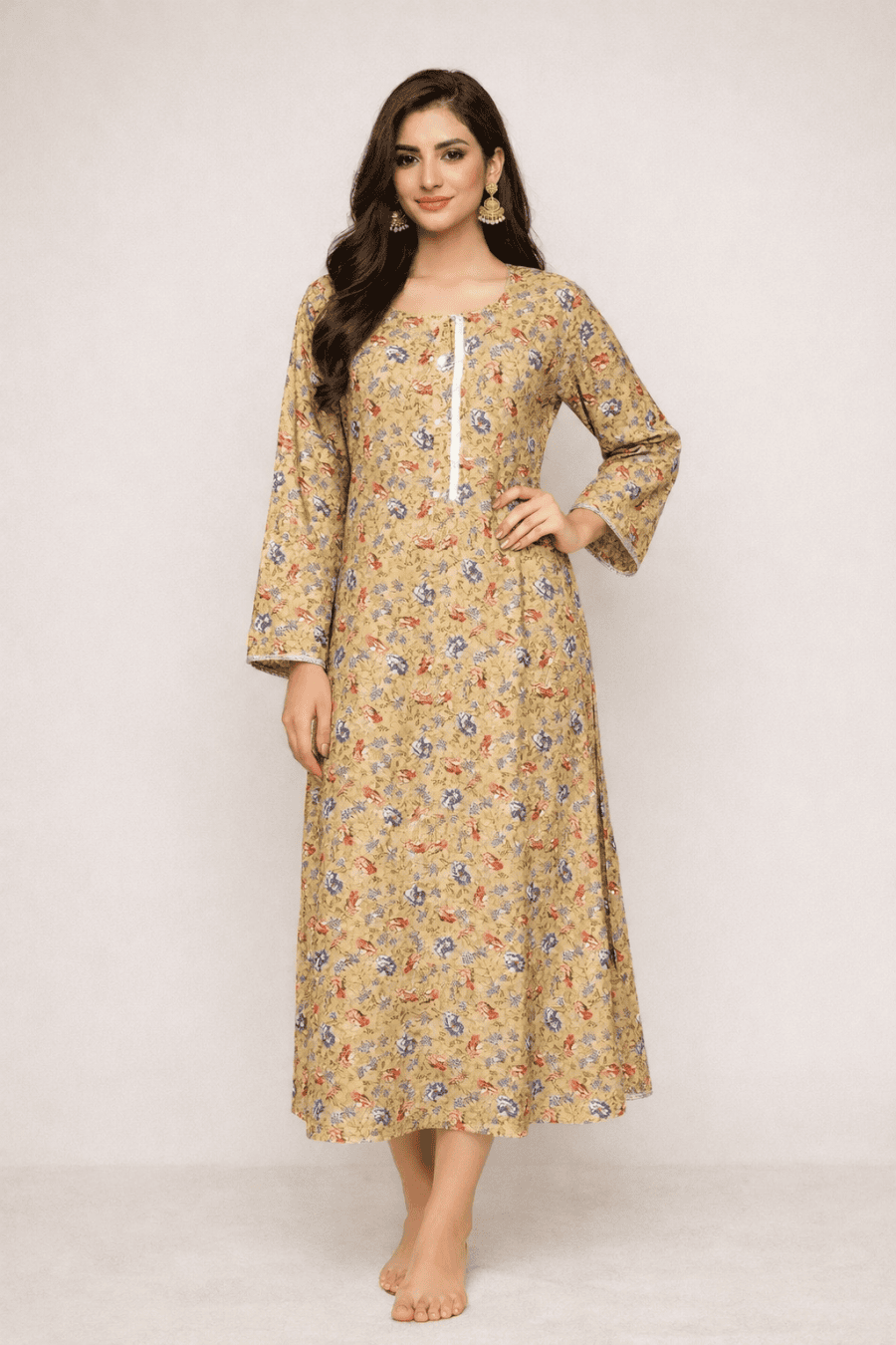 (265) Badal Summer Flared Printed Dress – Breezy & Beautiful one size
